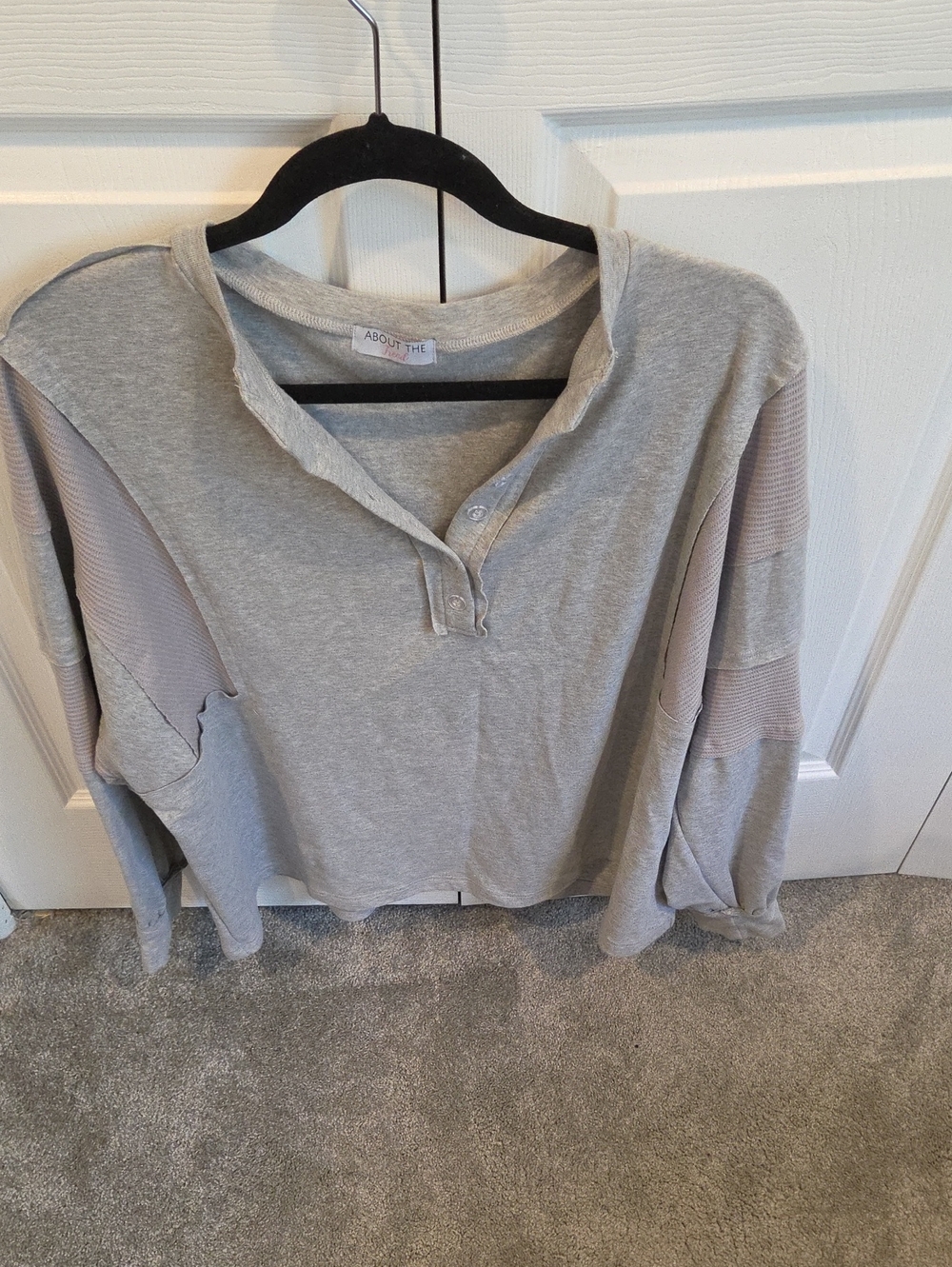 Women's Gray Button Henley Sweatshirt